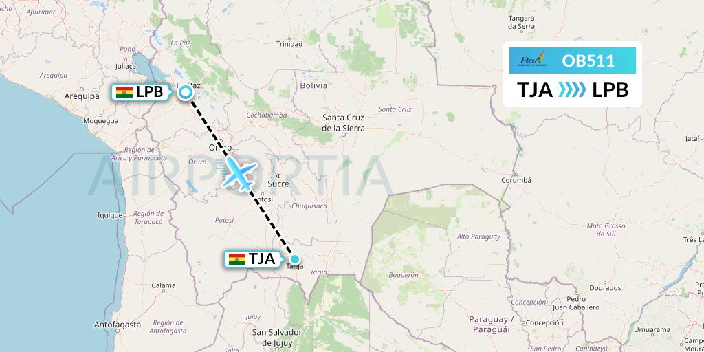 OB511 Boliviana de Aviacion Flight Map: Tarija to La Paz