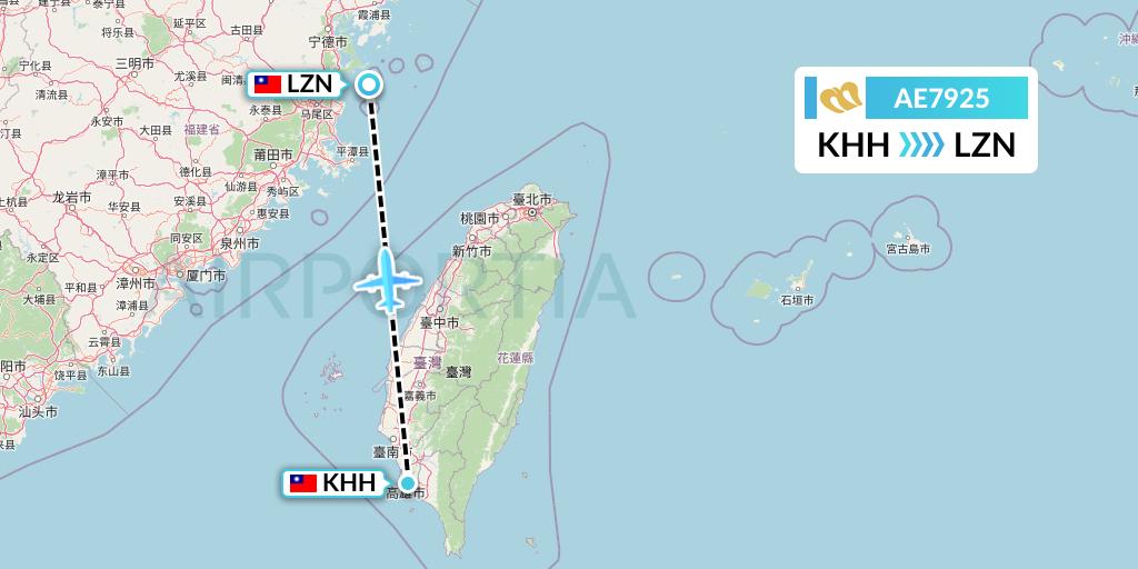 AE7925 Mandarin Airlines Flight Map: Kaohsiung to Nangan