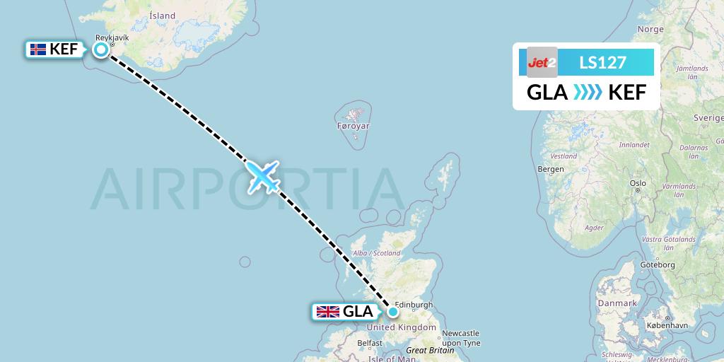 LS127 Jet2 Flight Map: Glasgow to Reykjavik