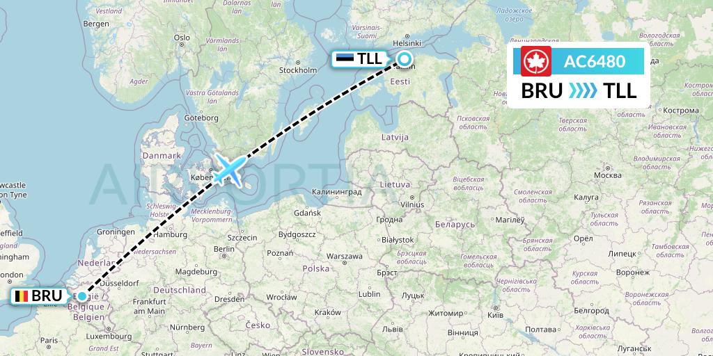 AC6480 Air Canada Flight Map: Brussels to Tallinn