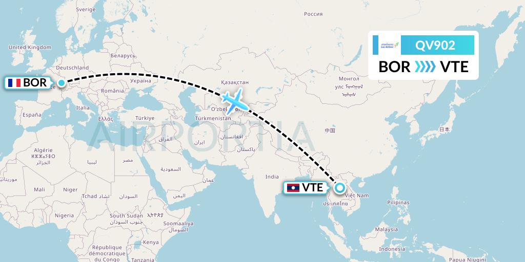 QV902 Lao Airlines Flight Map: Belfort to Vientiane