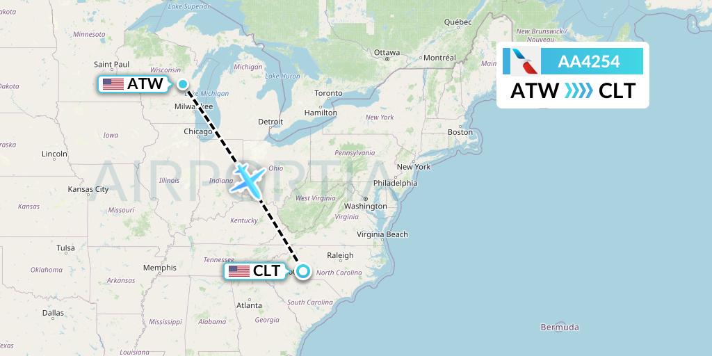 AA4254 American Airlines Flight Map: Appleton to Charlotte