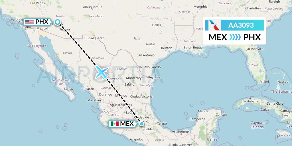 AA3093 American Airlines Flight Map: Mexico City to Phoenix