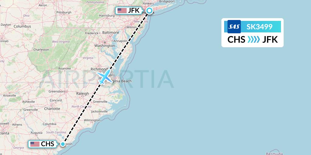 SK3499 SAS Flight Map: Charleston to New York