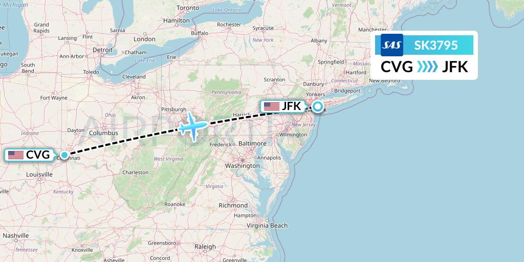 SK3795 SAS Flight Map: Cincinnati to New York