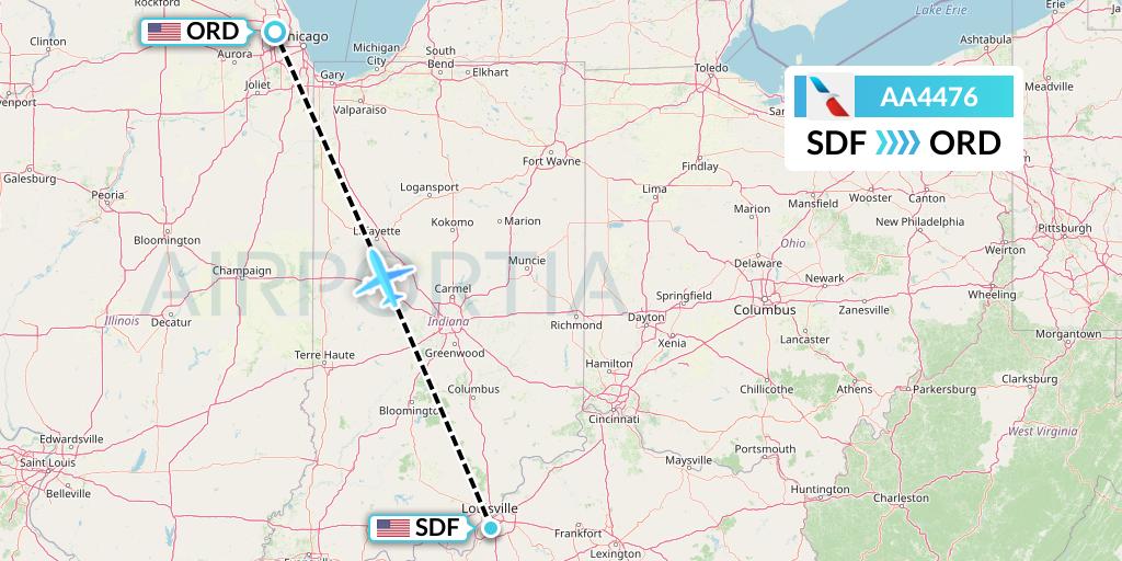 AA4476 American Airlines Flight Map: Louisville to Chicago