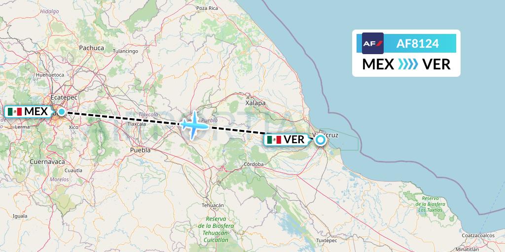 AF8124 Air France Flight Map: Mexico City to Veracruz