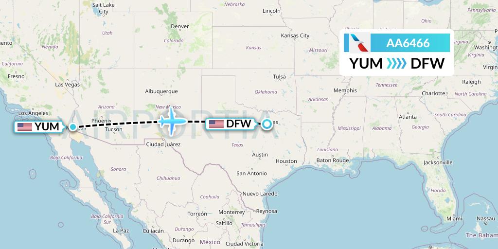 AA6466 American Airlines Flight Map: Yuma to Dallas