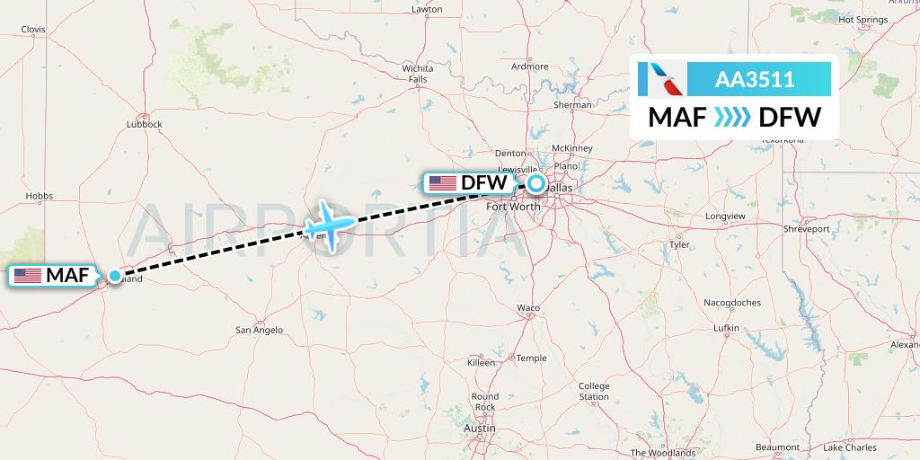 AA3511 American Airlines Flight Map: Midland to Dallas