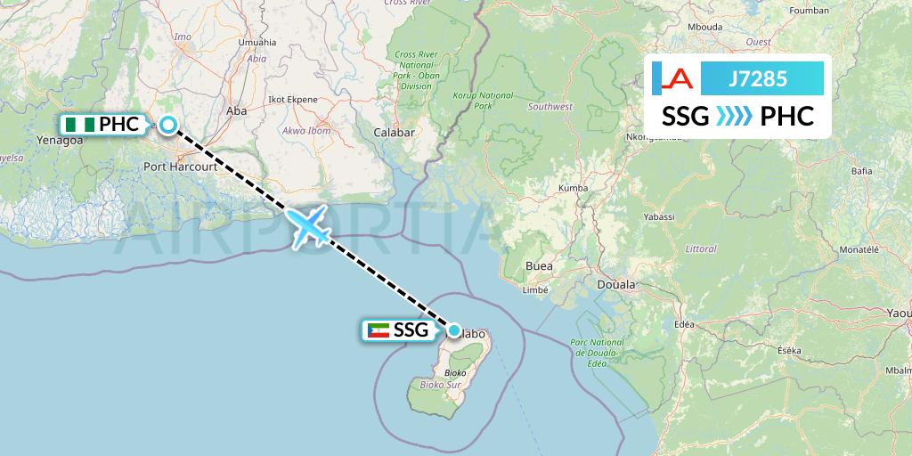 J7285 Afrijet Business Services Flight Map: Malabo to Port Harcourt