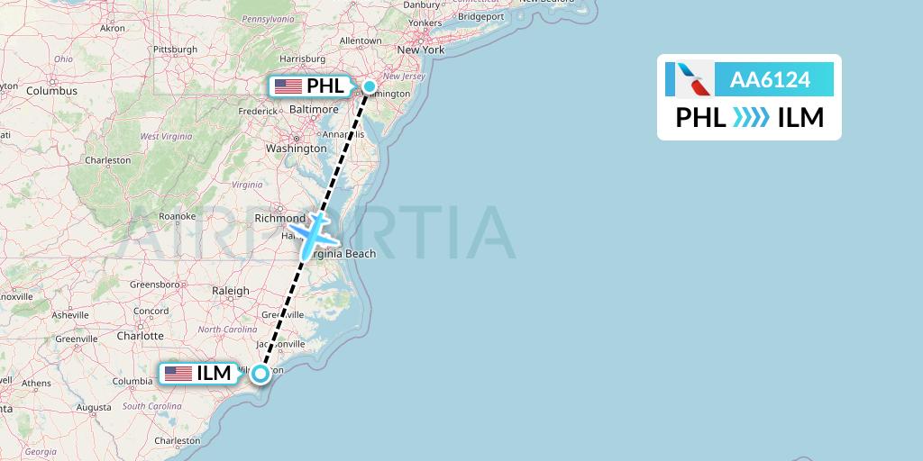 AA6124 American Airlines Flight Map: Philadelphia to Wilmington