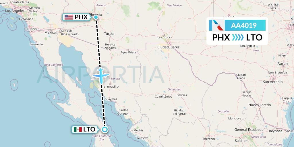 AA4019 American Airlines Flight Map: Phoenix to Loreto