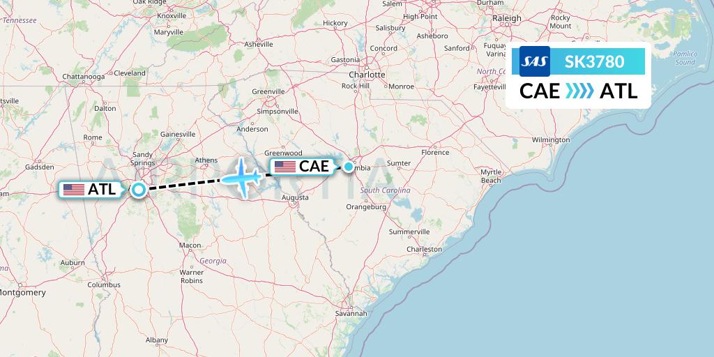 SK3780 SAS Flight Map: Columbia to Atlanta