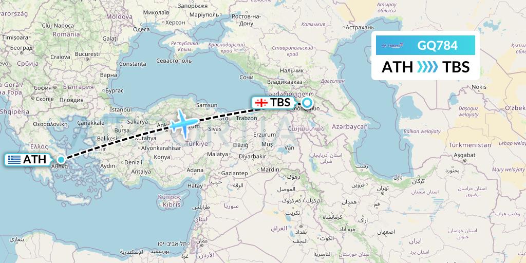 GQ784 Sky Express (Greece) Flight Map: Athens to Tbilisi