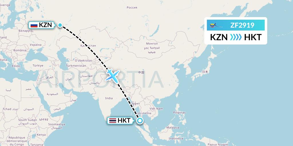ZF2919 Azur Air Flight Map: Kazan to Phuket