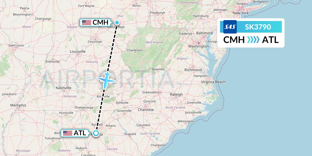 SK3790 SAS Flight Map: Columbus to Atlanta