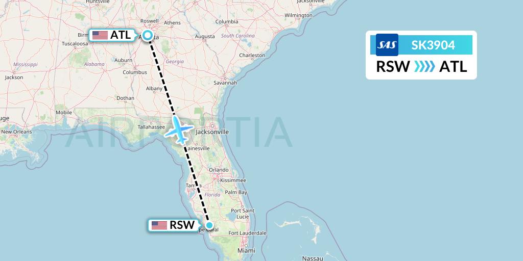 SK3904 SAS Flight Map: Fort Myers to Atlanta