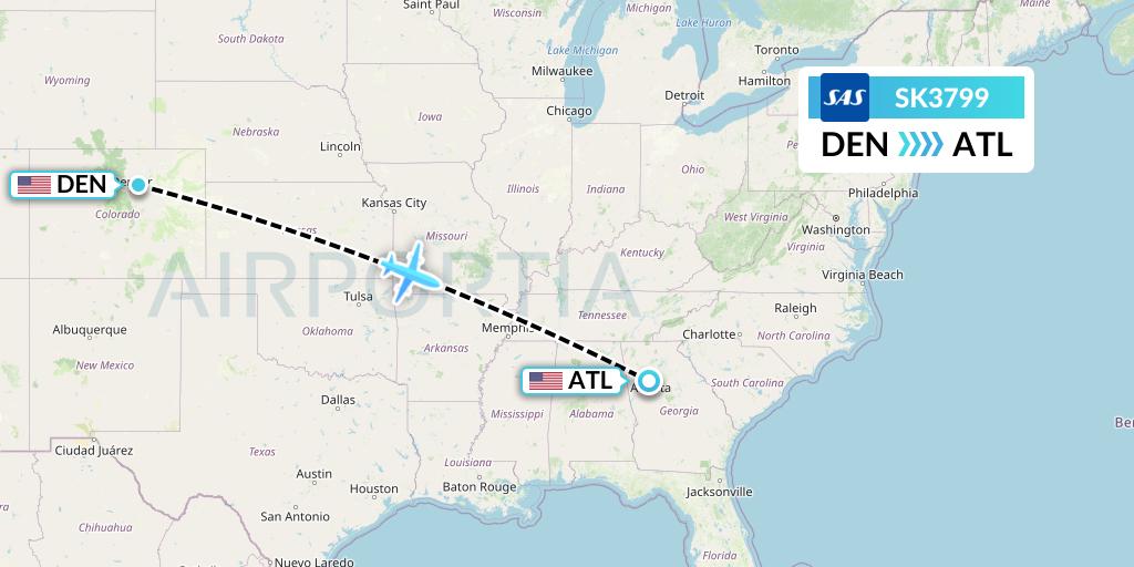 SK3799 SAS Flight Map: Denver to Atlanta