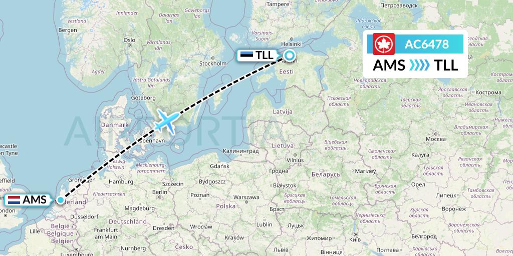AC6478 Air Canada Flight Map: Amsterdam to Tallinn