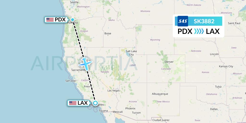 SK3882 SAS Flight Map: Portland to Los Angeles