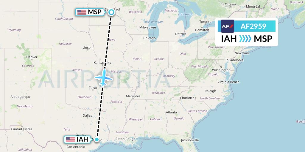 AF2959 Air France Flight Map: Houston to Minneapolis