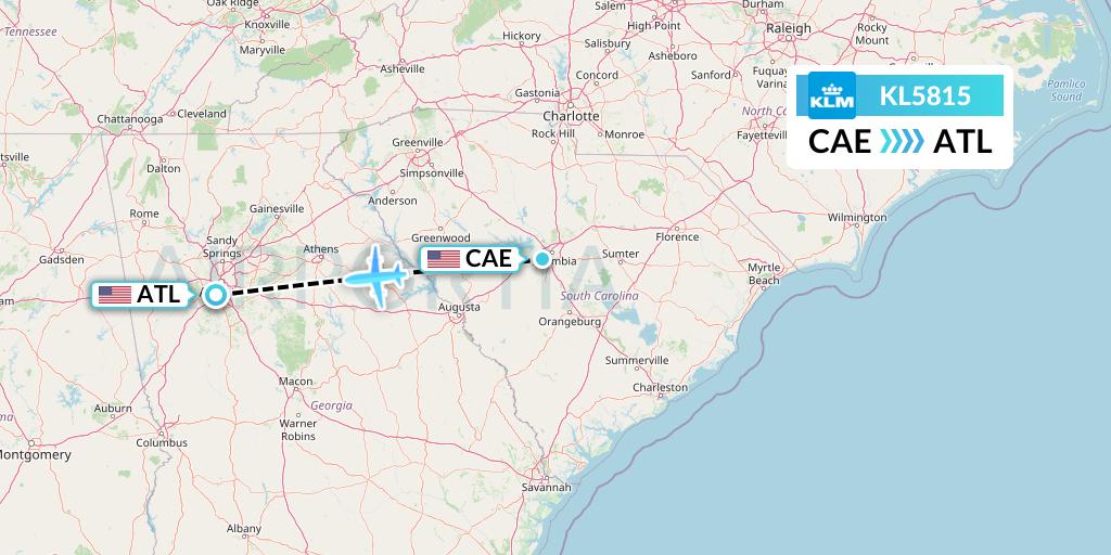 KL5815 KLM Flight Map: Columbia to Atlanta