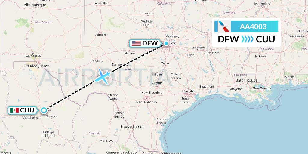 AA4003 American Airlines Flight Map: Dallas to Chihuahua