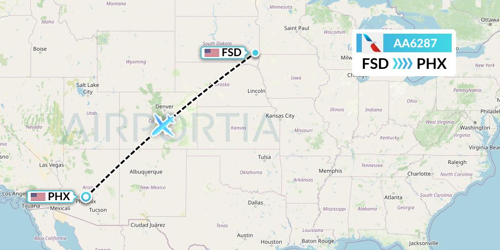 AA6287 American Airlines Flight Map: Sioux Falls to Phoenix