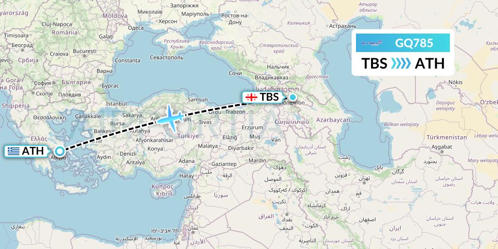 GQ785 Sky Express (Greece) Flight Map: Tbilisi to Athens
