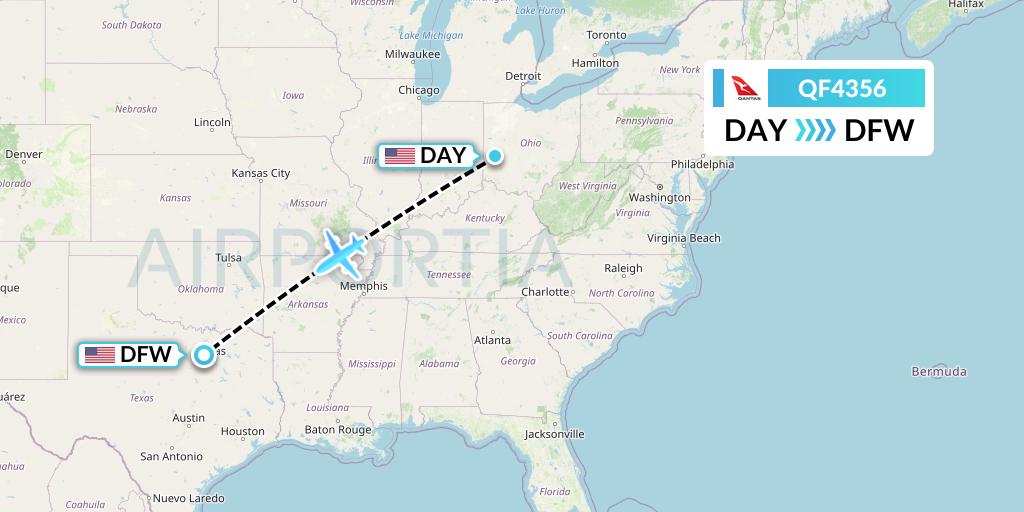 QF4356 Qantas Flight Map: Dayton to Dallas