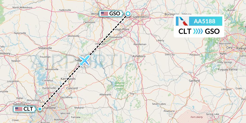 AA5188 American Airlines Flight Map: Charlotte to Greensboro