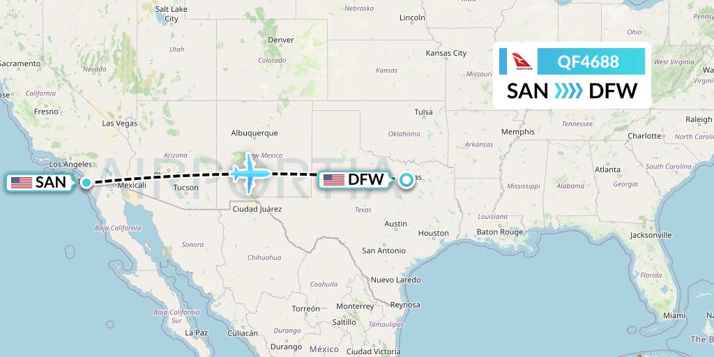 QF4688 Qantas Flight Map: San Diego to Dallas