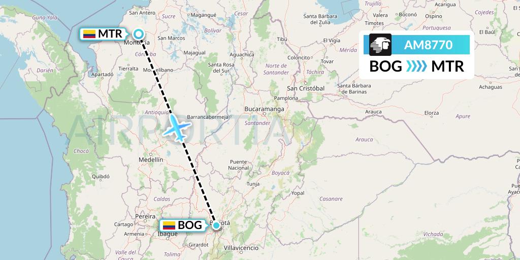 AM8770 Aeromexico Flight Map: Bogota to Monteria
