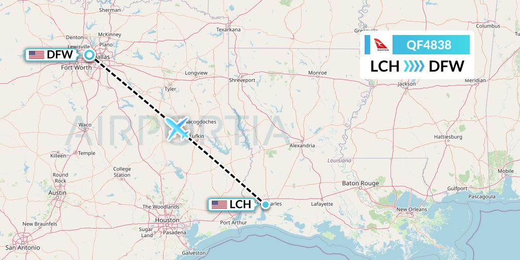 QF4838 Qantas Flight Map: Lake Charles to Dallas