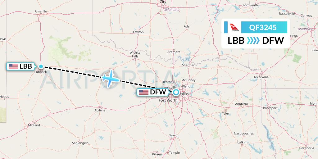 QF3245 Qantas Flight Map: Lubbock to Dallas