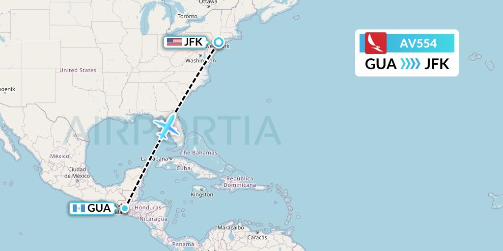 AV554 Avianca Flight Map: Guatemala City to New York