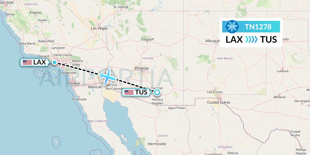 TN1278 Air Tahiti Nui Flight Map: Los Angeles to Tucson
