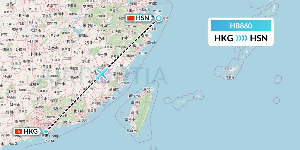 HB860 Greater Bay Airlines Flight Map: Hong Kong to Zhoushan