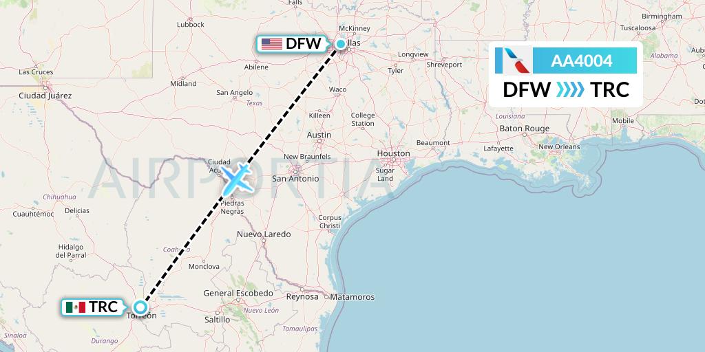 AA4004 American Airlines Flight Map: Dallas to Torreon
