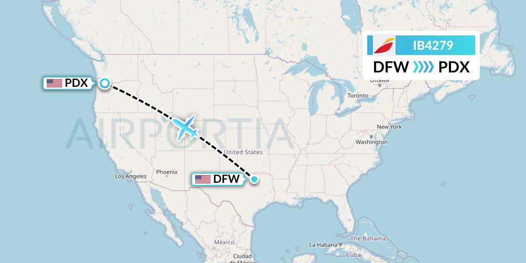 IB4279 Iberia Flight Map: Dallas to Portland