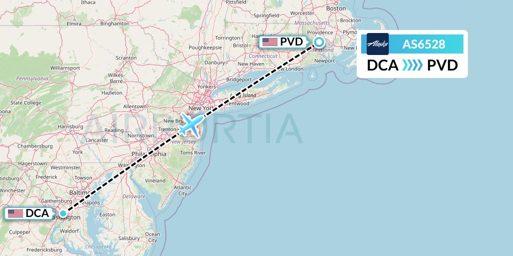 AS6528 Alaska Airlines Flight Map: Washington to Providence