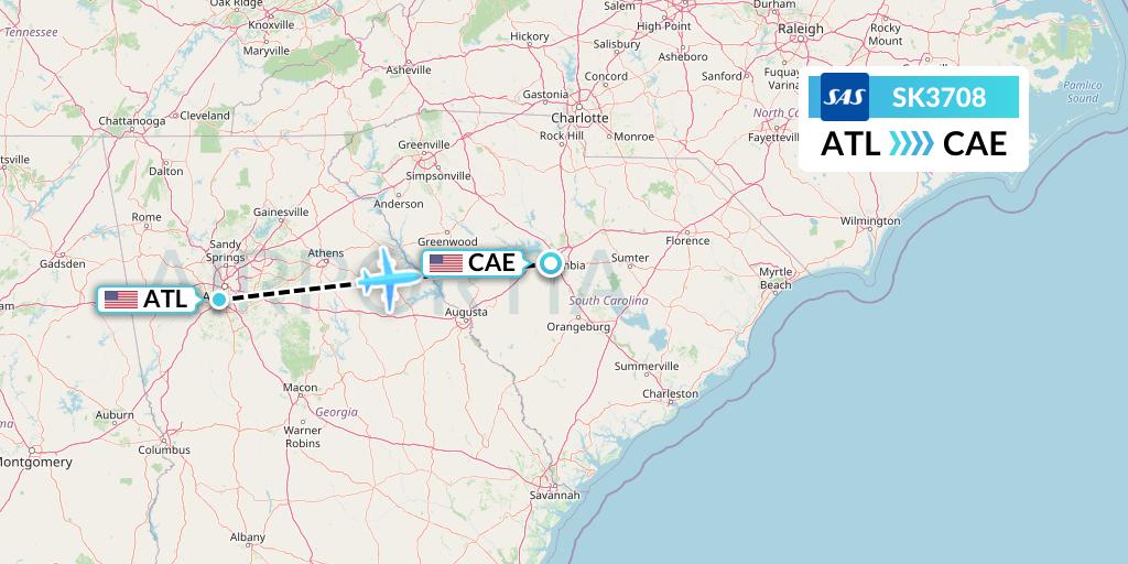 SK3708 SAS Flight Map: Atlanta to Columbia