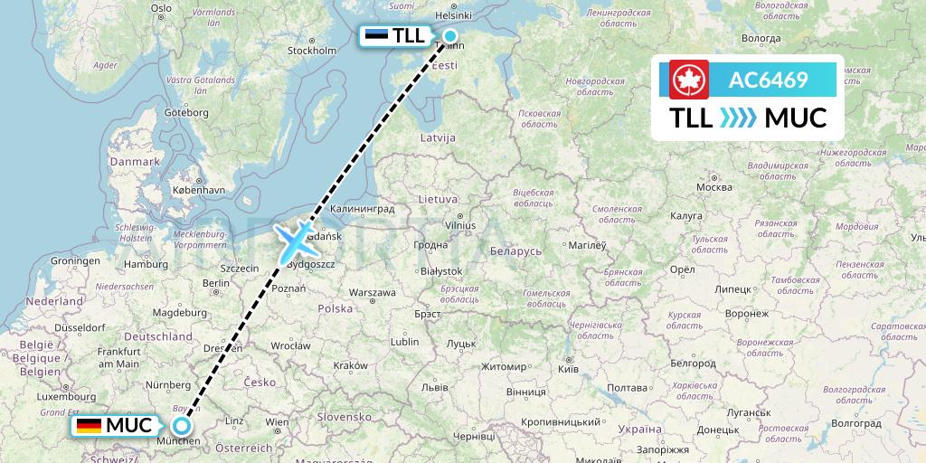 AC6469 Air Canada Flight Map: Tallinn to Munich