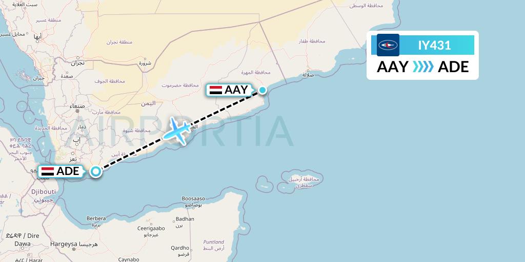 IY431 Yemenia Flight Map: Yemen to Aden