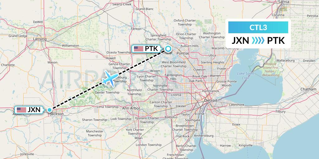 CTL3 Central Airlines Flight Map: Jackson to Oakland County