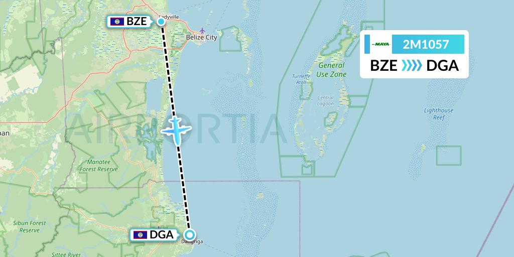2M1057 Maya Island Air Flight Map: Belize City to Dangriga