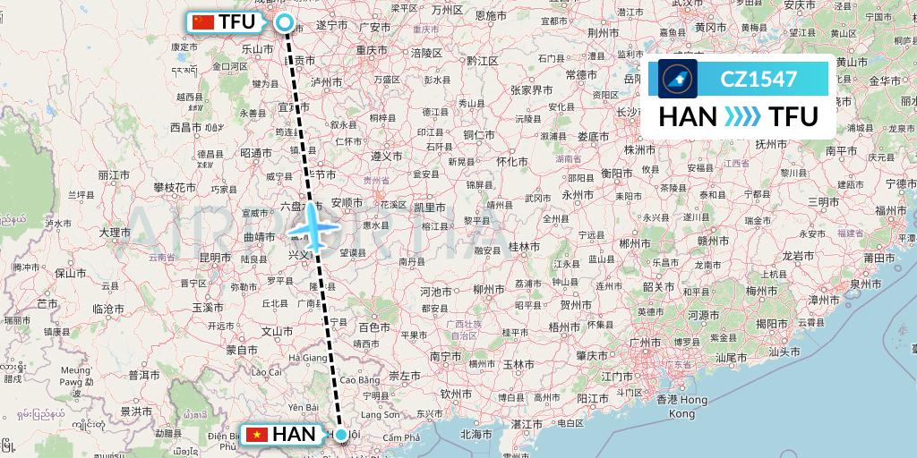 CZ1547 China Southern Airlines Flight Map: Hanoi to Chengdu