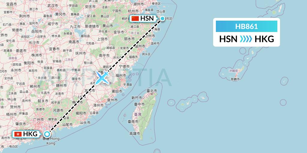 HB861 Greater Bay Airlines Flight Map: Zhoushan to Hong Kong
