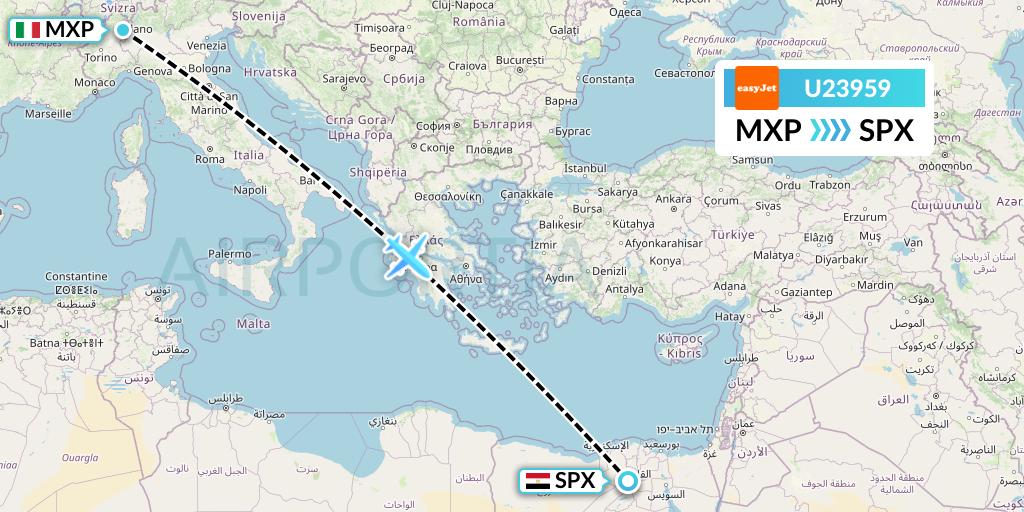 U23959 EasyJet Flight Map: Milan to Cairo