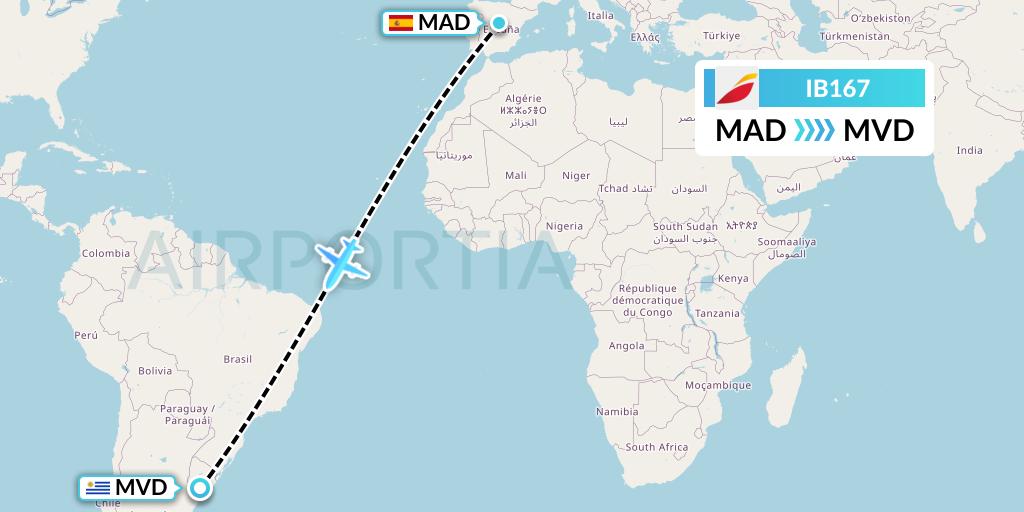 IB167 Iberia Flight Map: Madrid to Montevideo